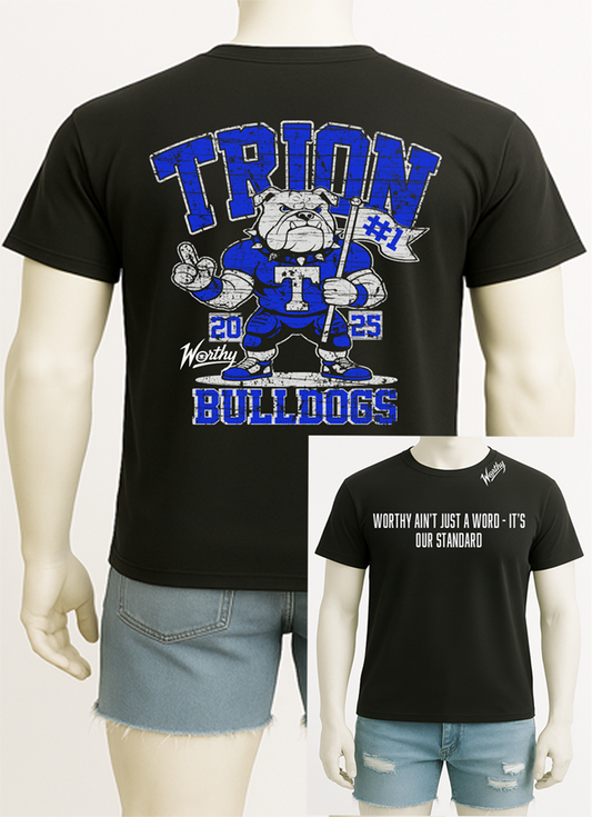 Rep the pride, power, and legacy of the Trion Bulldogs Class of 2025 with the “Worthy Standard” Tee. Designed for those who lead with grit, unity, and confidence, this round-neck t-shirt brings bold school spirit with everyday comfort.