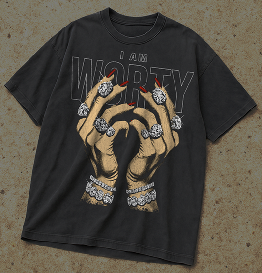 I Am Worthy Statement Graphic Tee – Vintage Black/Round neck