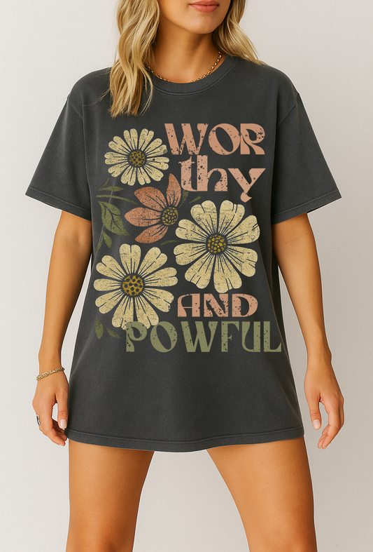 Worthy and Powerful Floral Graphic Tee – Vintage Charcoal