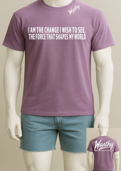 Every word is a reminder of your power to shift atmospheres and rewrite your story.
Printed on a soft, premium cotton shirt in a rich violet hue, this piece moves with strength and intention.