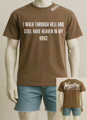 Description:
Some people talk because they can.
You speak because you’ve been through fire and still carry light.

Front message:
“I walked through hell and still have heaven in my voice.”
It’s not just survival — it’s sacred resilience.
Your voice holds testimony, truth, and power.