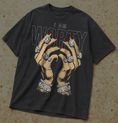 I Am Worthy Statement Graphic Tee – Vintage Black/Round neck